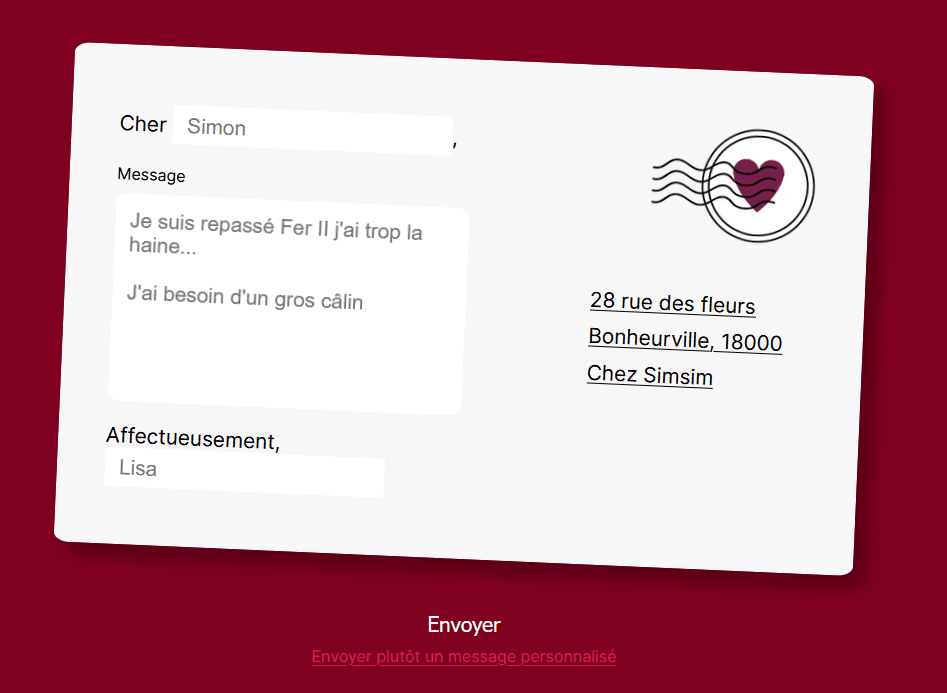 Mini-site permettant d’écrire un message personnalisé